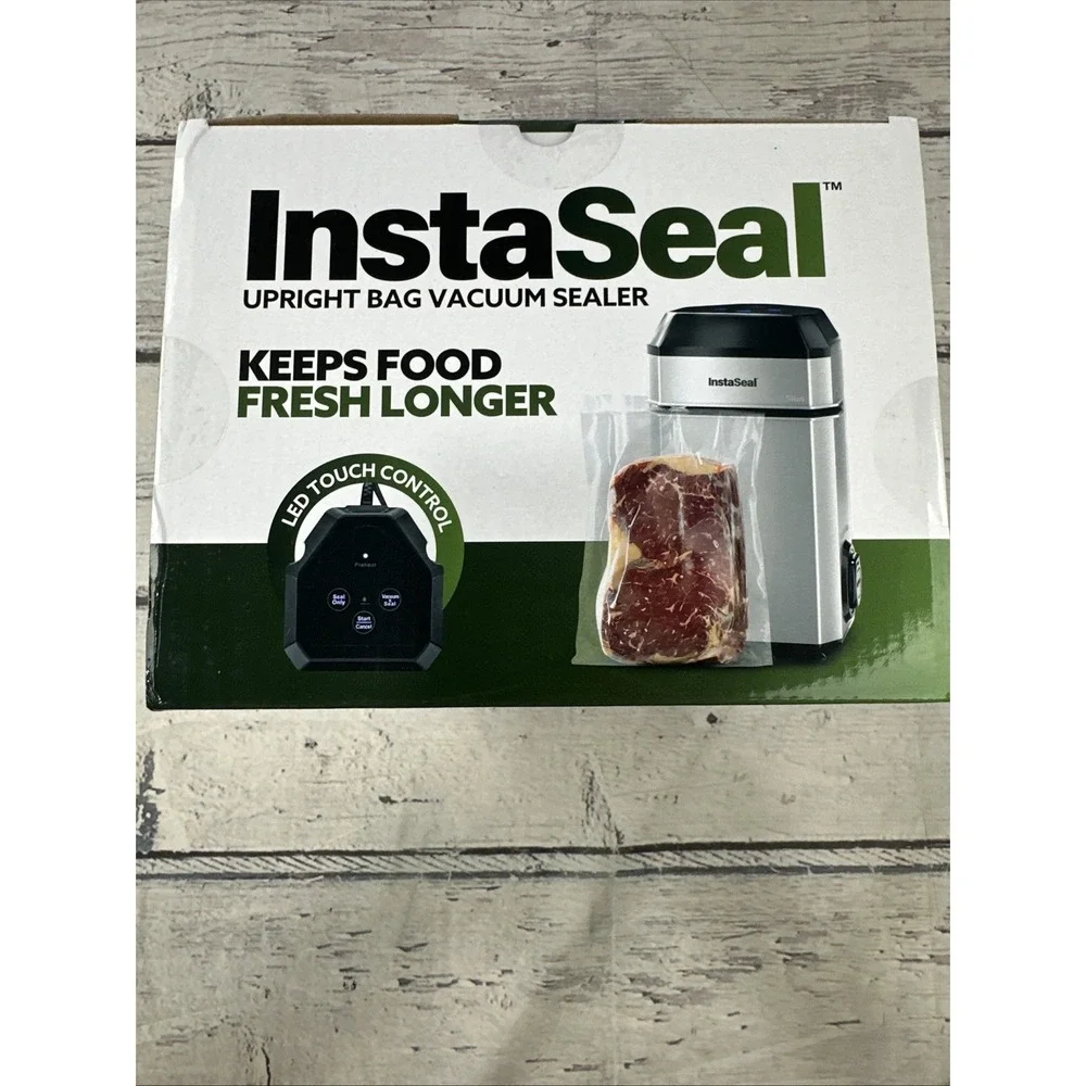 InstaSeal Airtight Double Seal Compact Upright Bag Food Vacuum Sealer w/ 12 Bags
